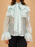 Blusa com Folhos e Laço - Verde Água