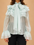 Blusa com Folhos e Laço - Verde Água