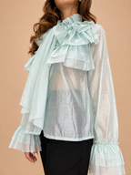 Blusa com Folhos e Laço - Verde Água