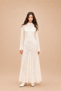 Vestido Longo de Renda Marfim com Costas Abertas- Lumina