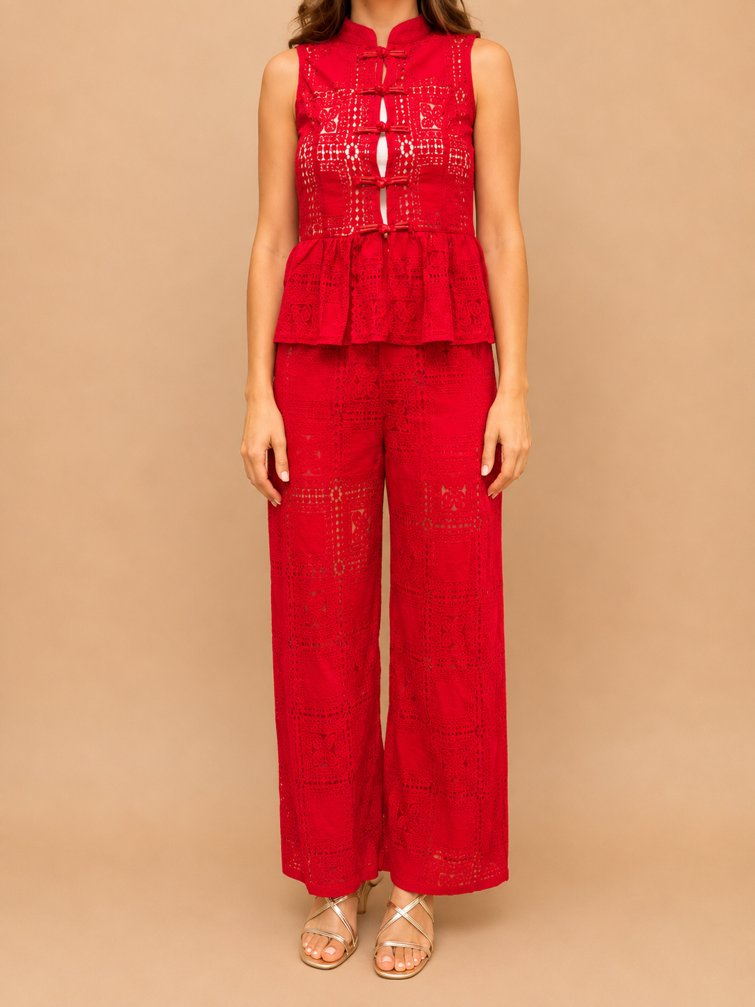 Fato Rendado Vermelho Elegance