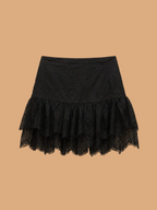 Black Lace Ruffle Skirt/Shorts - Lumina