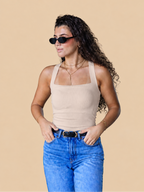 Top Essential Decote Quadrado Beje