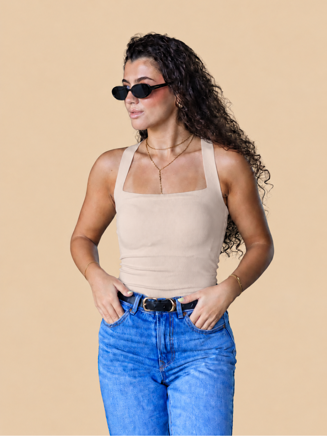 Top Essential Decote Quadrado Beje