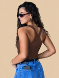 Top Essential Decote Quadrado Castanho