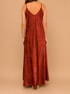 Vestido Comprido Acetinado Floral Terracota