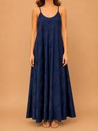 Vestido Comprido Azul-Marinho Acetinado