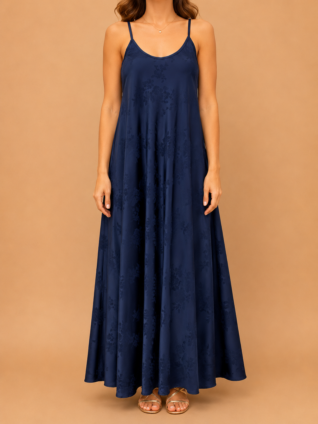 Vestido Comprido Azul-Marinho Acetinado