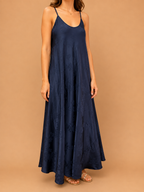 Vestido Comprido Azul-Marinho Acetinado