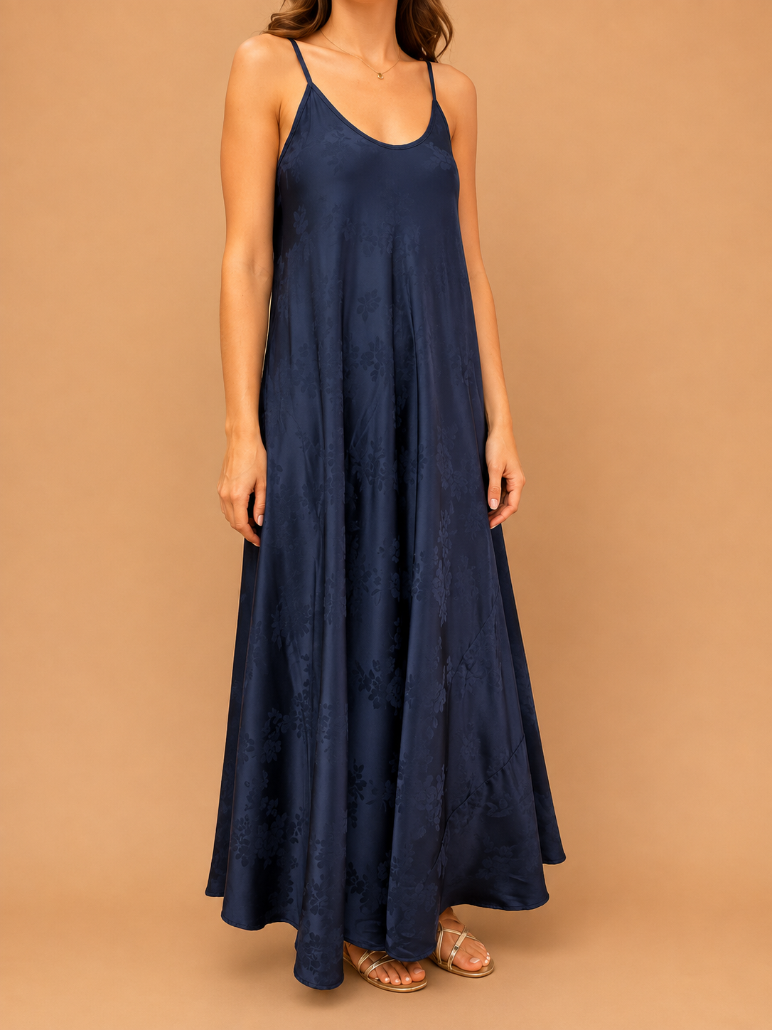 Vestido Comprido Azul-Marinho Acetinado