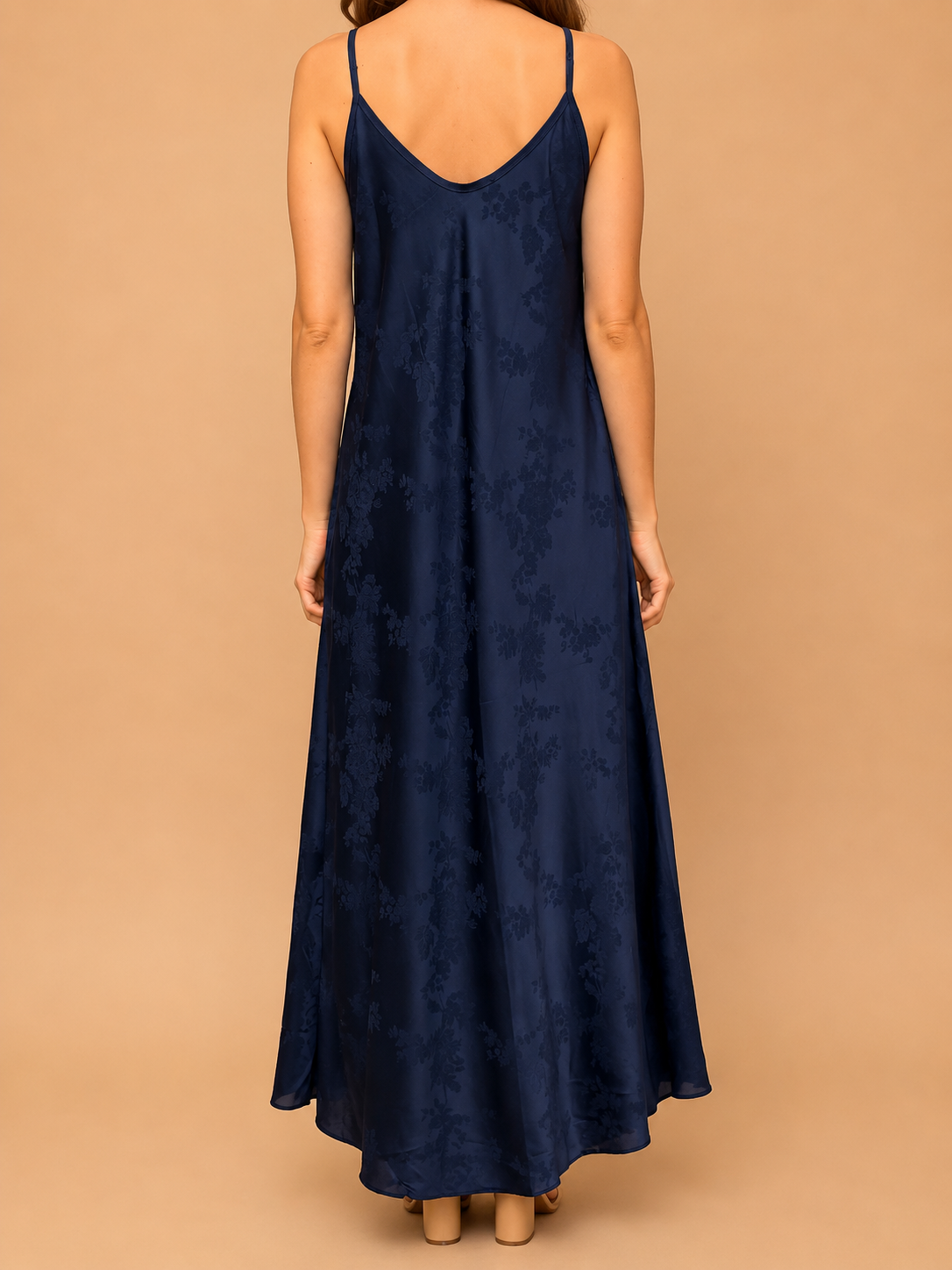Vestido Comprido Azul-Marinho Acetinado