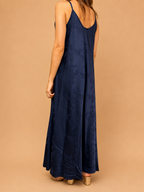Vestido Comprido Azul-Marinho Acetinado