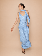 Lumina - Jacquard Blue Long Dress with Scarf
