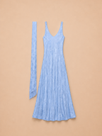 Lumina - Jacquard Blue Long Dress with Scarf