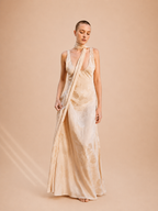 Vestido Comprido Marfim Jacquard com Cachecol - Lumina