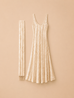 Vestido Comprido Marfim Jacquard com Cachecol - Lumina