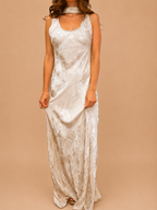 Vestido Comprido Marfim Jacquard com Cachecol - Lumina