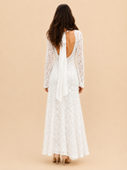 Vestido Longo de Renda Marfim com Costas Abertas - Lumina