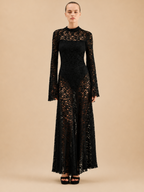 Vestido Longo de Renda Preto com Costas Abertas - Lumina