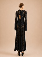 Vestido Longo de Renda Preto com Costas Abertas - Lumina