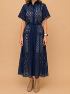 Vestido Midi Renda Azul-Marinho - Lumina