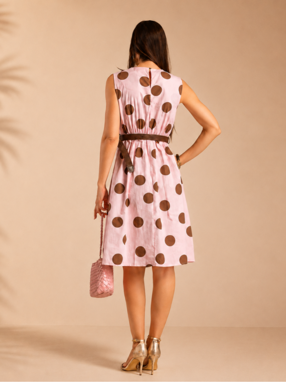 Vestido Rosa com Bolas Castanhas
